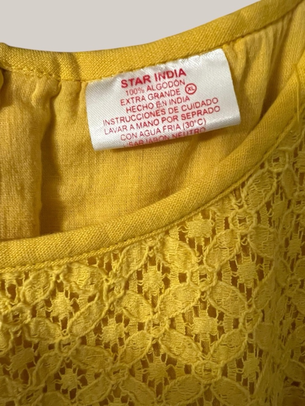 Mustard Yellow Cotton Lace Dress | Boho India | Lightweight Summer | Size L - Picture 6 of 6
